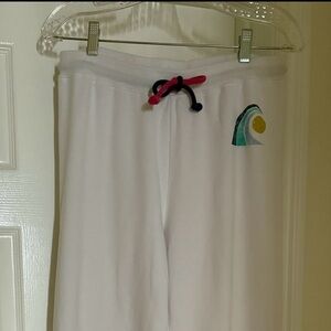 Sundry White Sweatpants with Pink & Navy Drawstring and Wave Patch